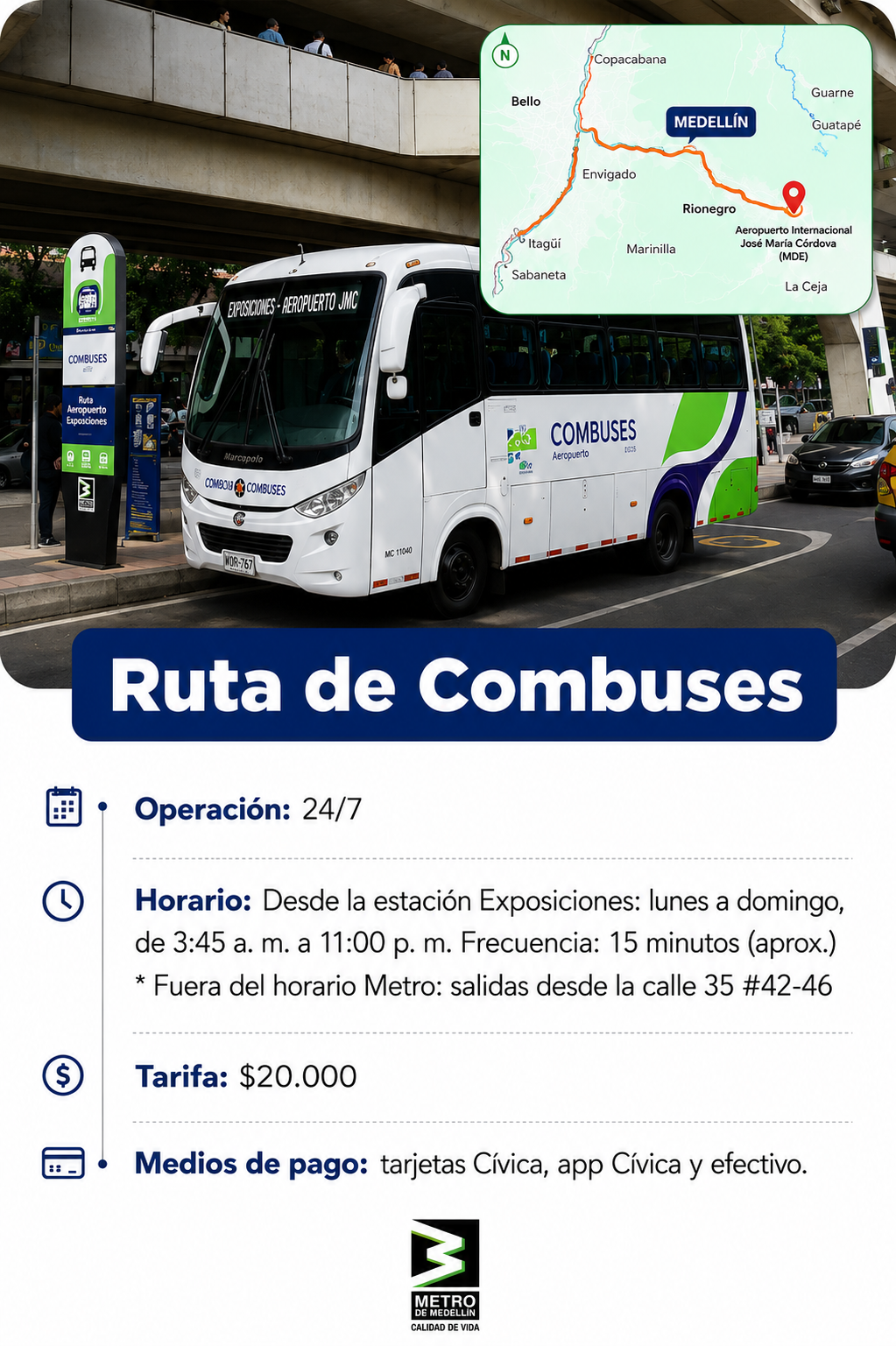 Ruta entre el Aeropuerto José María Córdova y Medellín a través del Túnel de Oriente
